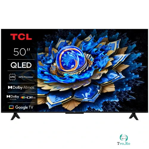 TCL Televizor TCL QLED 50T69C, 126 cm, Smart Google TV, 4K Ultra HD, (Model 2025), Negru la 1,499.99 lei ron