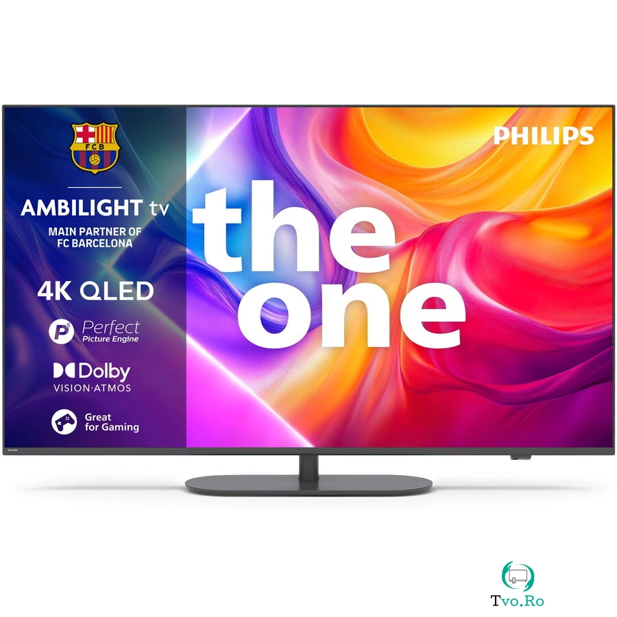 Philips Televizor Philips Ambilight TV QLED 65PUS9010, 164 cm, Smart TV, 4K Ultra HD, 100 Hz, Clasa E (Model 2025), Gri
