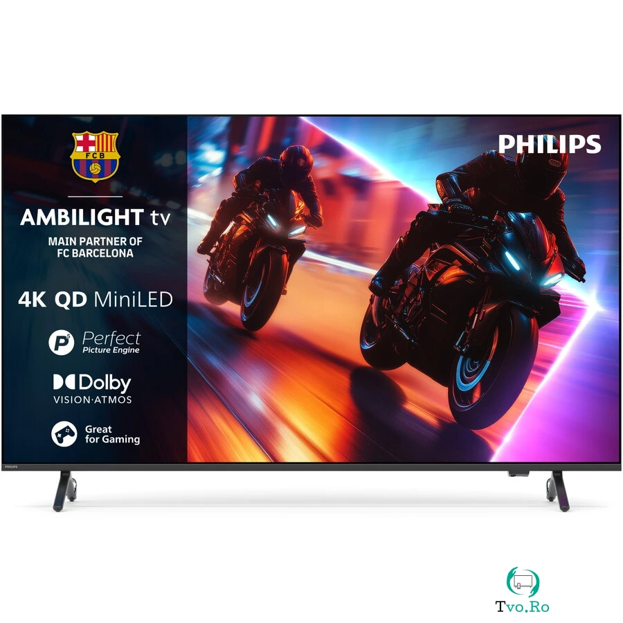 Philips Televizor Philips Ambilight TV QD-MiniLED 65MLED920, 164 cm, Smart TV, 4K Ultra HD, 100 Hz, Clasa F (Model 2025), Negru