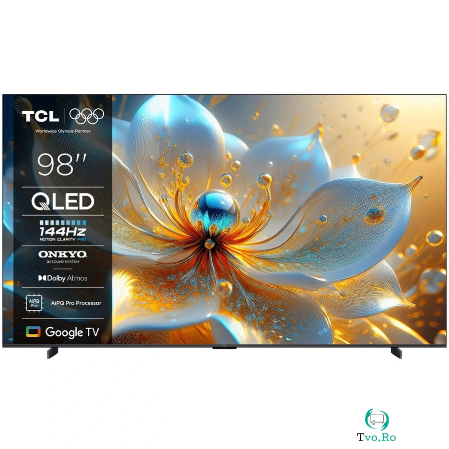 TCL Televizor QLED TCL 98T8C, 248 cm, 98, Ultra HD 4K, Smart TV, WiFi, CI+, Negru la 16,677.99 lei ron