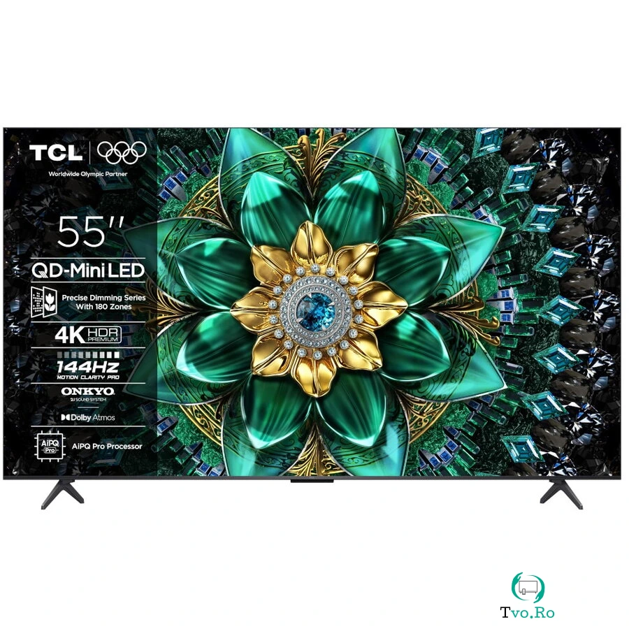 TCL Televizor Mini LED TCL 55Q6C, 4K Ultra HD, 55'', 138 cm, Smart Google TV, Clasa F, Negru la 2,199.99 lei ron
